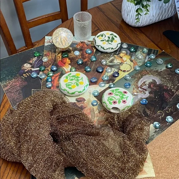 Vintage Mixed LOT Mesh Scarf Glass Pebbles Medieval Paper Art Iridescent Globe - Picture 3 of 16